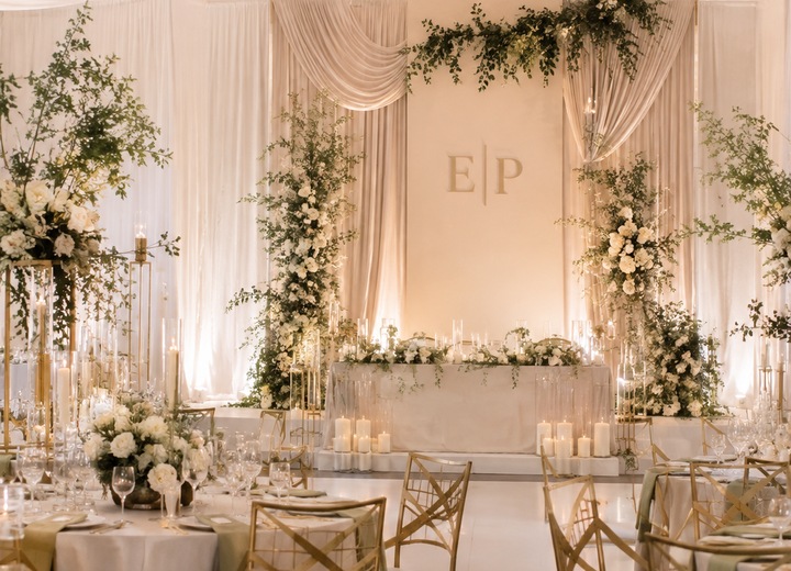 Beautifully styled wedding reception tables